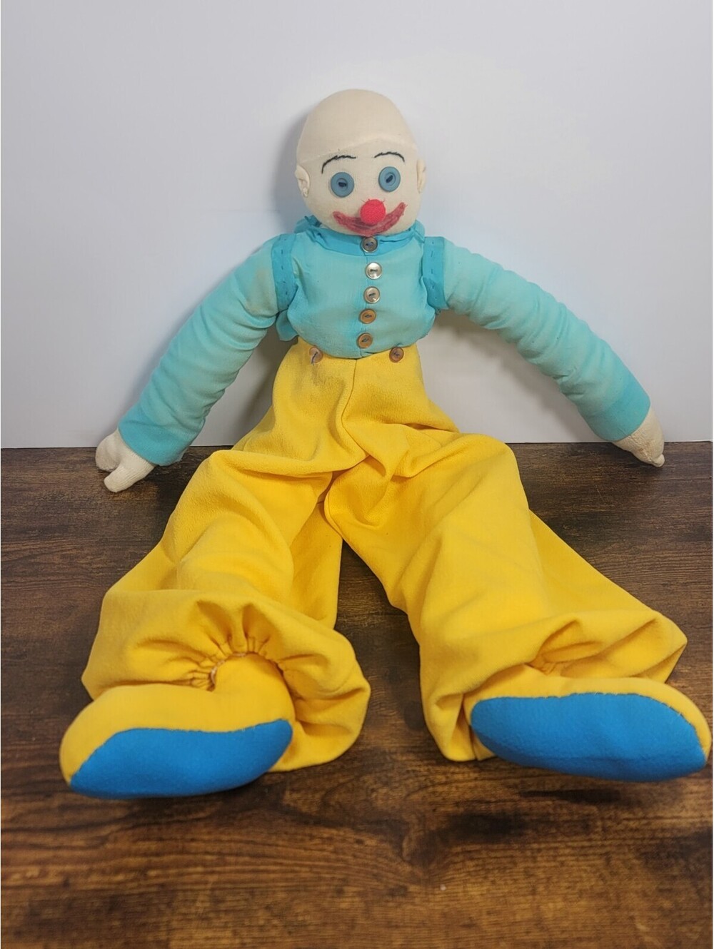 Vintage Handmade Rag Doll Cloth Clown 22in Long